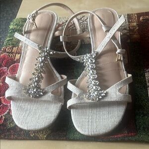 Cream Sandals with Rhinestone Embellishments and Ankle Strap